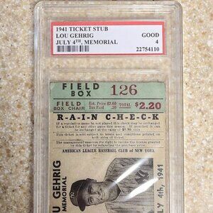 Lou Gehrig 1941 4th of July memorial ticket Custom Graded custom aged card